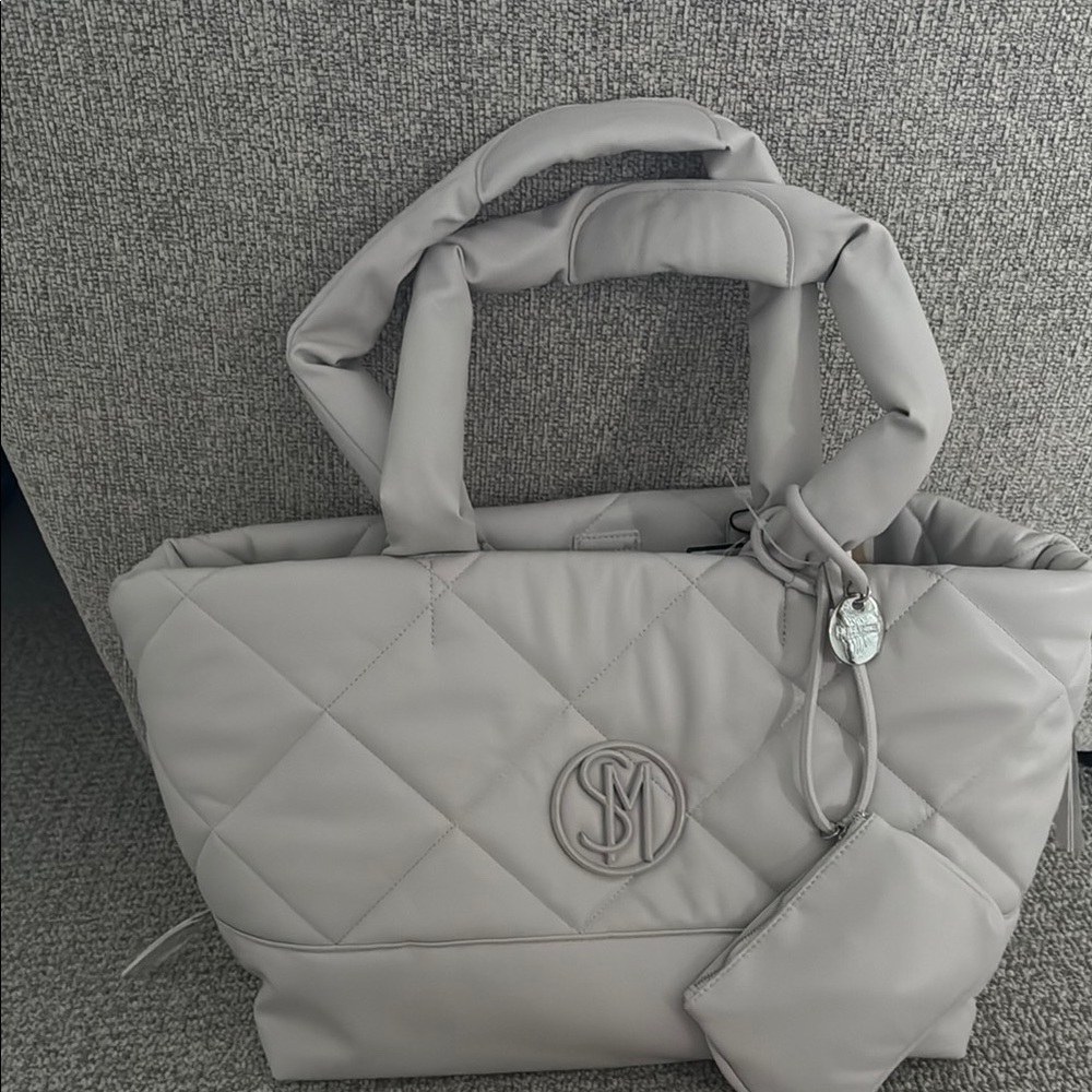 New SM Steve Madden BPaddy Chalk Tote Large Bag White Light Grey Travel